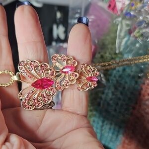 Elegant Gold and Pink Butterfly Necklace